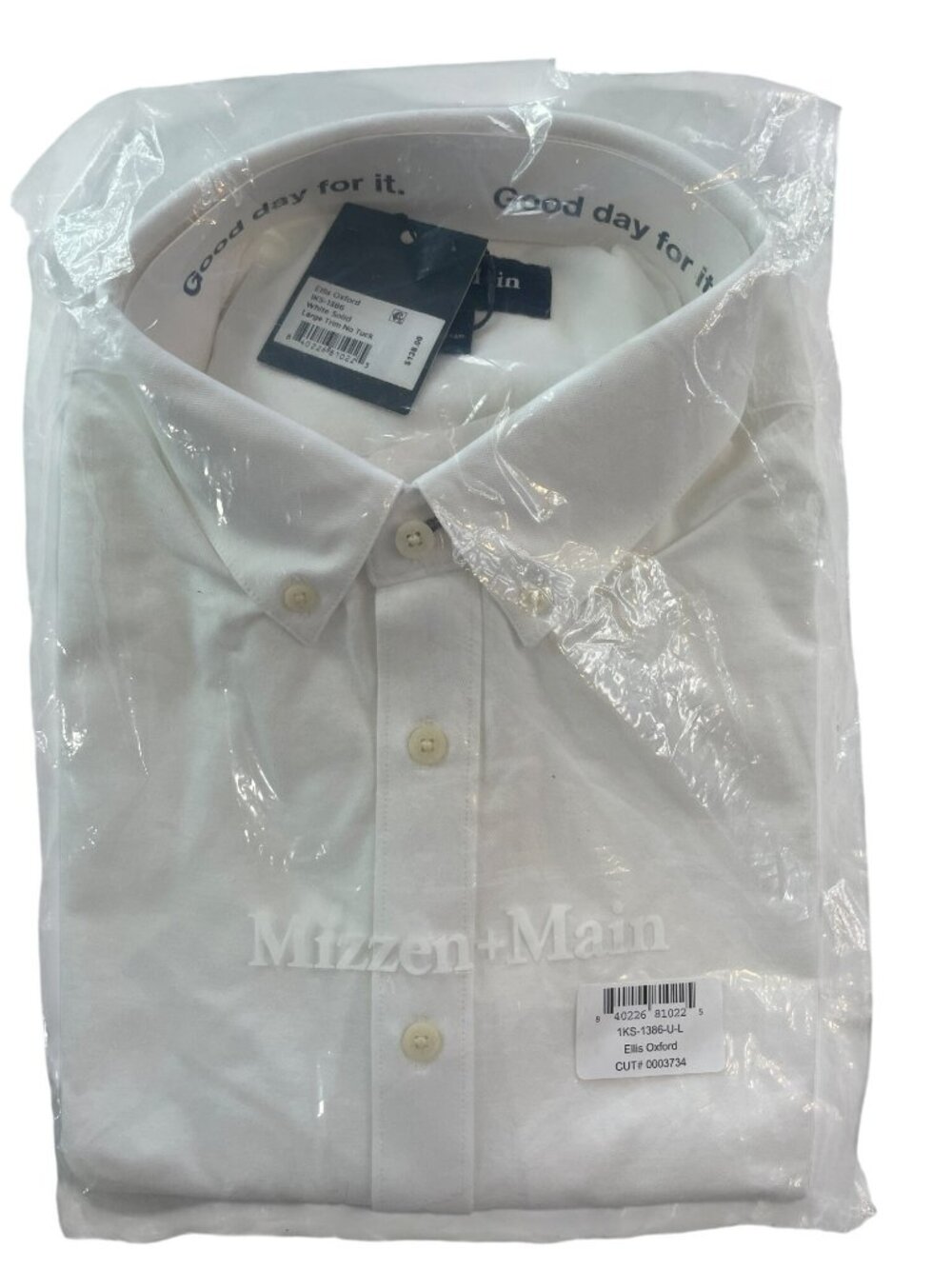 Mizzen+Main Ellis Oxford Long Sleeve White No Tuck Shirt Men's Size L Trim NWT